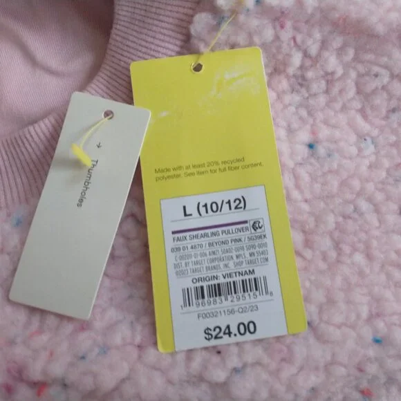 New All in Motion Girls Pink Long-Sleeve with Thumb Hole Crew-Neck Sweatshirt L - Picture 5 of 7